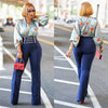 Front Metal Chain Button High Waist Wide Leg Pants Women Fashion Elegant Blue Work Business Casual Pants Palazzo Pants Trousers - Surprise store