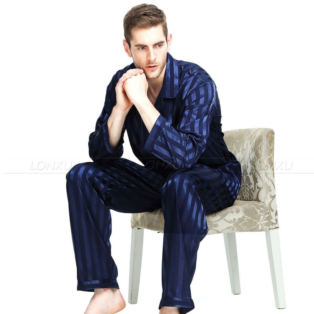 Mens Silk Satin Pajamas Set Pajama Pyjamas Set PJS Sleepwear Set Loungewear U.S.S,M,L,XL,2XL,3XLL,4XL Plus Striped