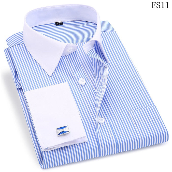 Men French Cuff Dress Shirt 2021 New White Long Sleeve Casual Buttons Shirt Male Brand Shirts Regular Fit Cufflinks Included 6XL