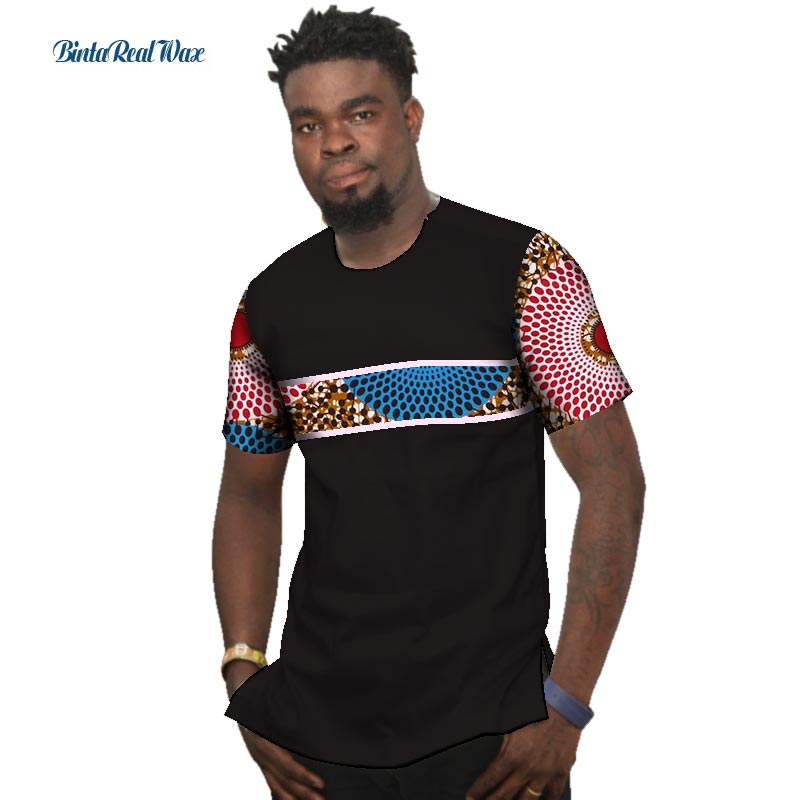Summer Bazin Riche Men Shirt 100% Cotton Custom Dashiki African Print Patchwork Shirts Traditional African Style Clothing WYN477
