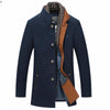 Men's Wool Coat Winter Cashmere Jacket Men Casual Windbreaker Long Slim Fit Trench Coat Thick Woolen With Detachable Scarf Coats - Surprise store
