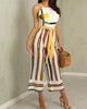Women Summer Sleeveless Overalls Contrast Striped Backless Ladies Sashes Wide Leg Jumpsuit Wide Leg Overalls