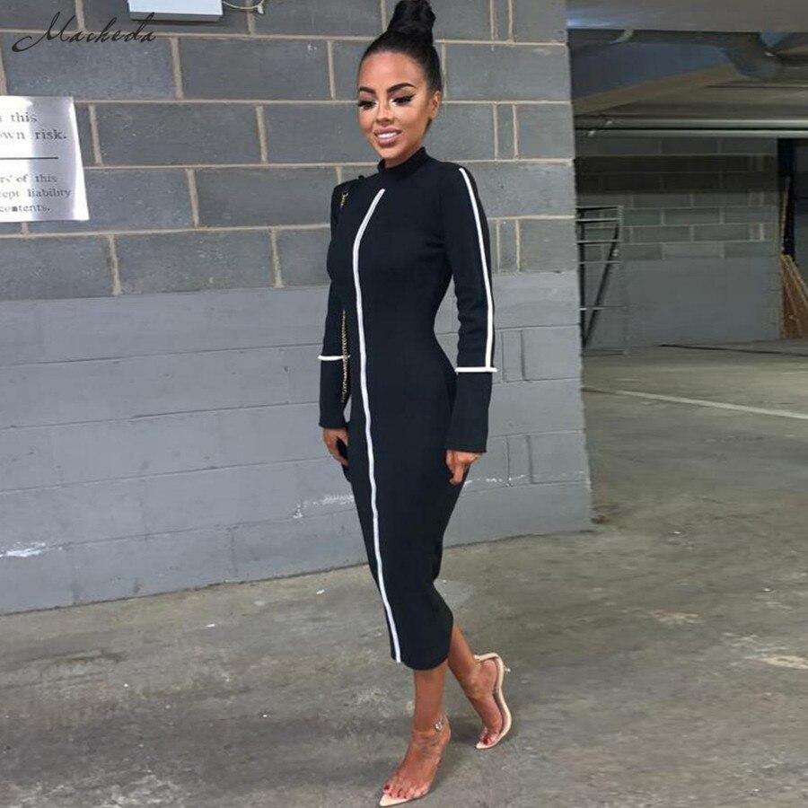 2019spring new black white High street dresses women's Elegant bodycon midi dresses mujer offic ladies fashion casual Slim dress - Surprise store