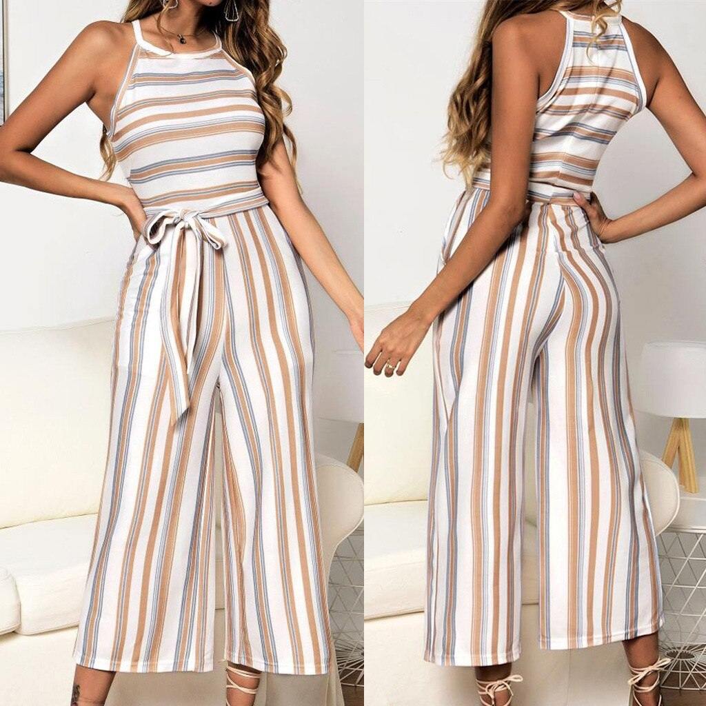 Womail bodysuit Women Summer Sleeveless Long Jumpsuit Multicolor Striped Jumpsuit loose Casual fashion High Quality 2019 A18 - Surprise store