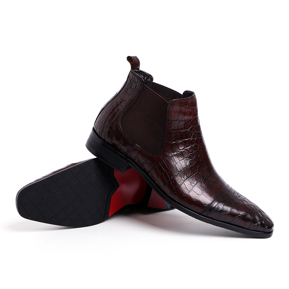 Sipriks Mens Cowboy Boots Imported Italian Tan Leather Chelsea Boots Dress Shoes Crocodile Leather Stretch Ankle Boot Red Bottom