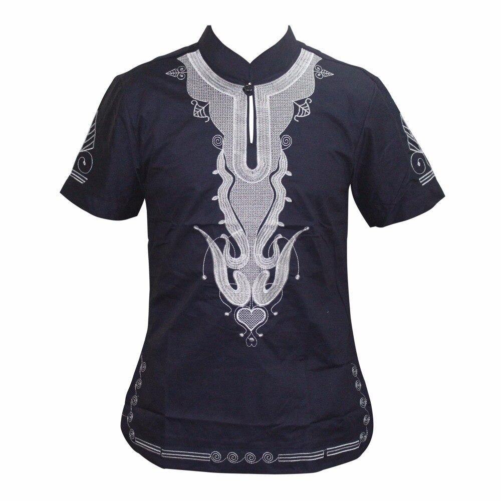 Mr Hunkle Embroidery Summer t-shirt Mandarin Collar Short Sleeve Men's Top Tee Smooth Casual African Traditional Dashiki Shirt - Surprise store