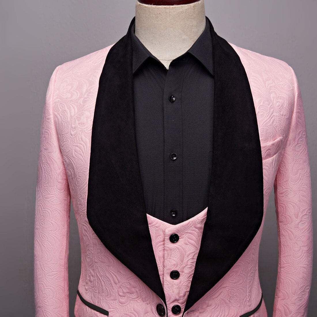 PYJTRL Mens Fashion Big Shawl Lapel 3 Pieces Set Pink Red Blue White Black Wedding Groom Suits Quality Jacquard Banquet Tuxedo