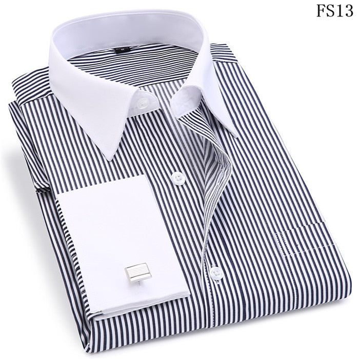Men French Cuff Dress Shirt 2021 New White Long Sleeve Casual Buttons Shirt Male Brand Shirts Regular Fit Cufflinks Included 6XL