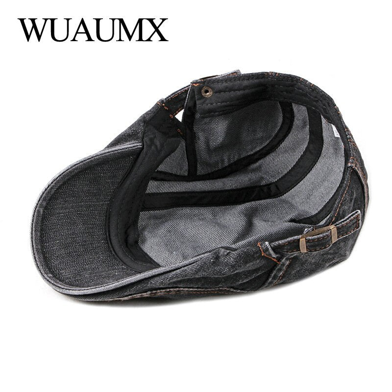 Wuaumx Casual Spring Summer Berets Hat Men Women Denim Newsboy Caps Visors Cotton Cabbie Herringbone Cap Duckbill Ivy Flat Cap