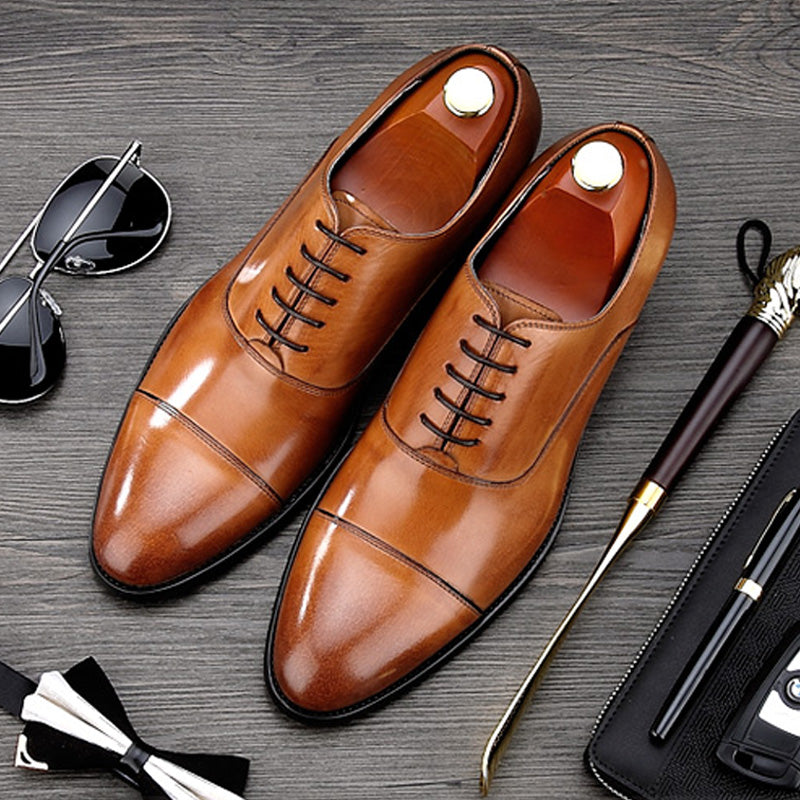 Luxury Brand Man Cap Top Formal Dress Shoes Genuine Leather Designer Party Oxfords Men's Bridal Wedding Flats For Male MG66
