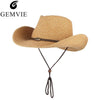 GEMVIE Western Cowboy Sun Hat Wind Lanyard For Men Women Wide Brim Straw Hat Beach Cap Panama Fishing Fisherman Cap Summer Hats