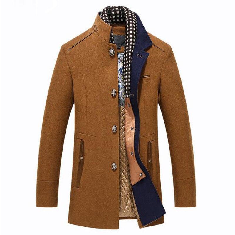 Men's Wool Coat Winter Cashmere Jacket Men Casual Windbreaker Long Slim Fit Trench Coat Thick Woolen With Detachable Scarf Coats - Surprise store