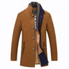 Men's Wool Coat Winter Cashmere Jacket Men Casual Windbreaker Long Slim Fit Trench Coat Thick Woolen With Detachable Scarf Coats - Surprise store