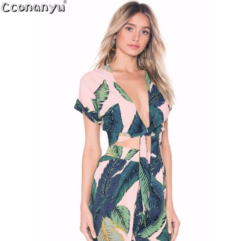 Women 2 Piece Set Summer Two-Pieces Outfits for Women Printing V-Neck Pockets Casual Beach Romper 2019 Casual Bodysuit Overalls - Surprise store