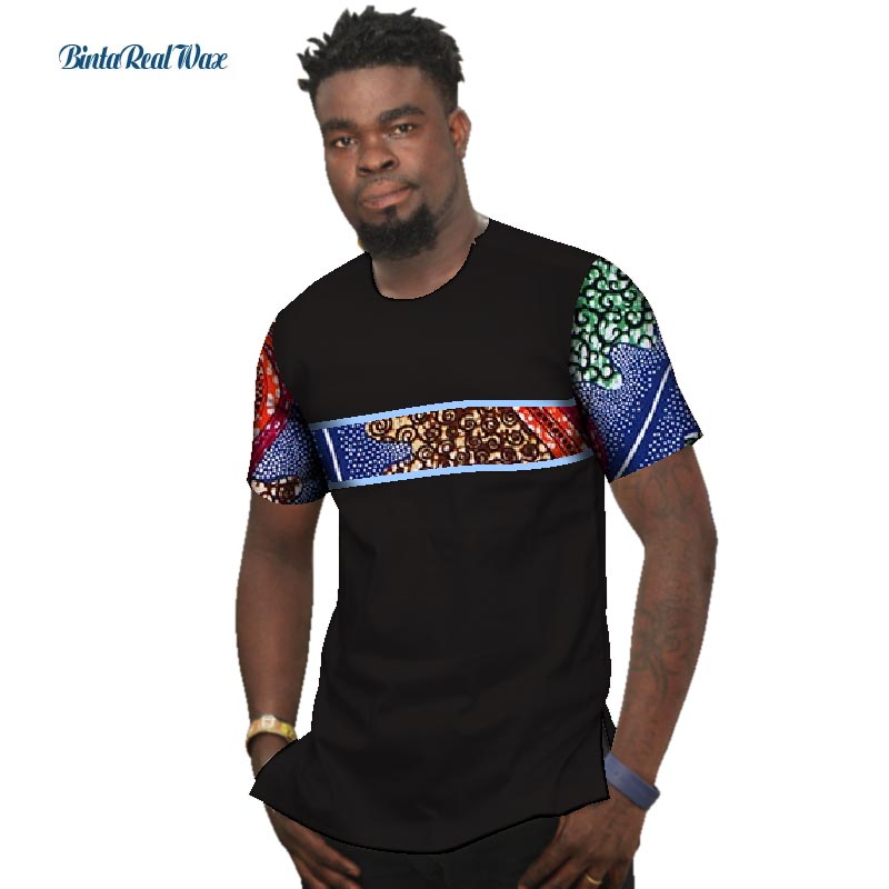 Summer Bazin Riche Men Shirt 100% Cotton Custom Dashiki African Print Patchwork Shirts Traditional African Style Clothing WYN477
