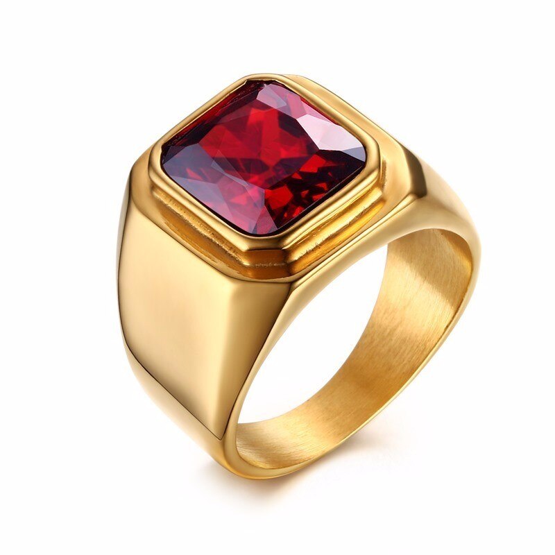 Vnox Big Stone Ring for Men Black Gold Tone Stainless Steel Chunky Male Alliance Punk Jewelry