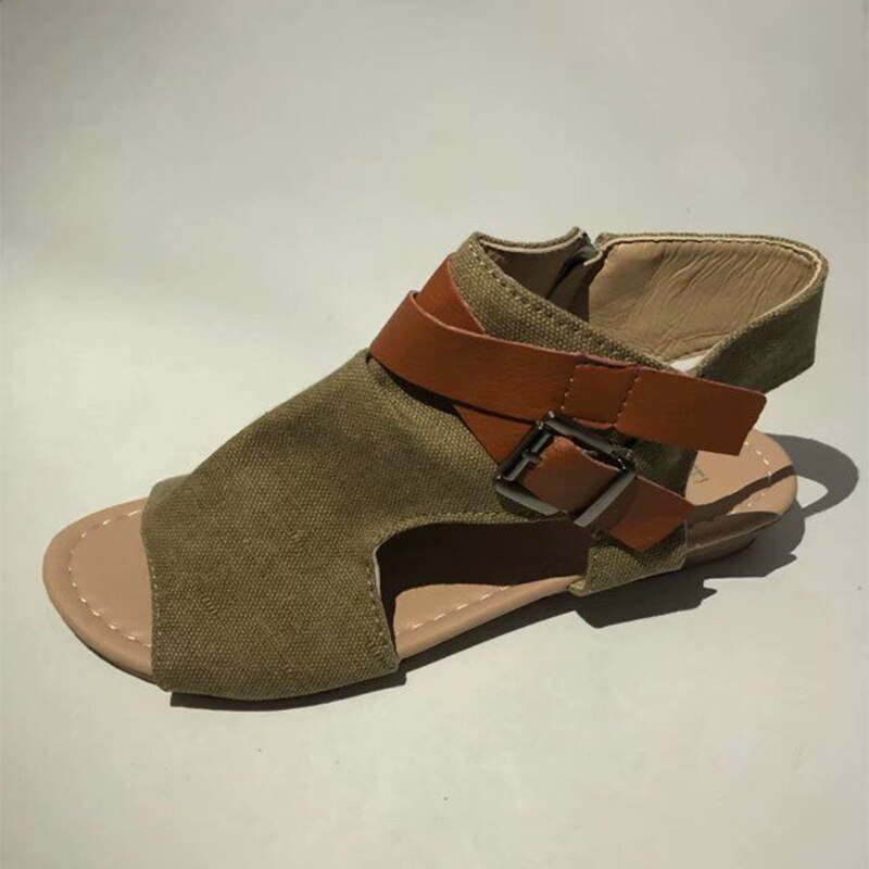 VTOTA Women Sandals Gladiator Peep Toe Buckle Zipper Design Roman Sandals Women Flat Summer Beach Ladies Shoes Chaussure Zapatos