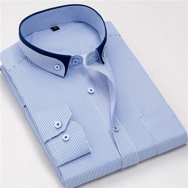 New 2017 Autumn Striped Casual Men Dress Shirts Fashion Designer Small Button down double Collar Cotton Men's Shirt M504