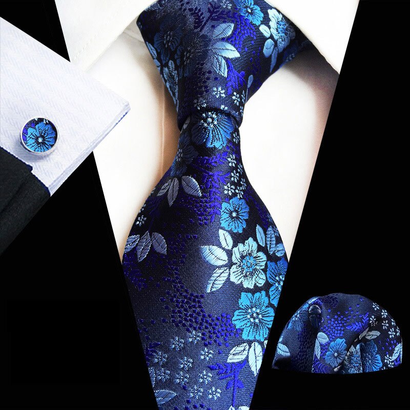 HOT!! Men's Classic 8CM Silk Necktie ( Neck Tie Pocket Square Cufflinks Set )