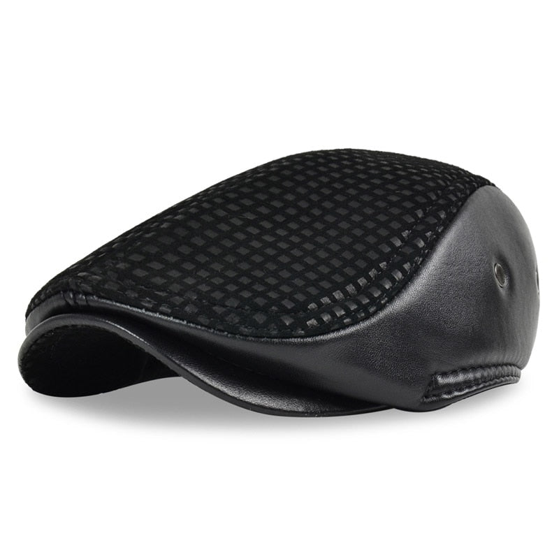 HL041 Men's Leather Baseball Cap Brand New Style Sheep Leather Beret Newsboy Belt Hunting Gatsby Black Caps Hats