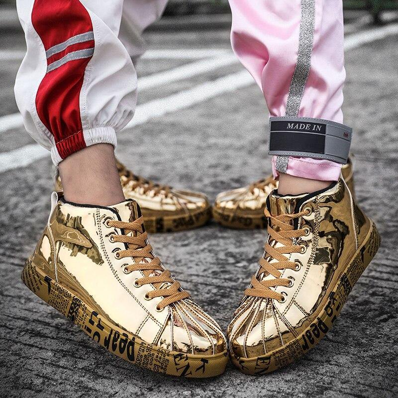 2019 Plus Size 46 Women/Men Fashion Graffiti Sneakers Shoes Bling Lovers Gold Silver Platform Flats Lady Casual krasovki Shoes - Surprise store