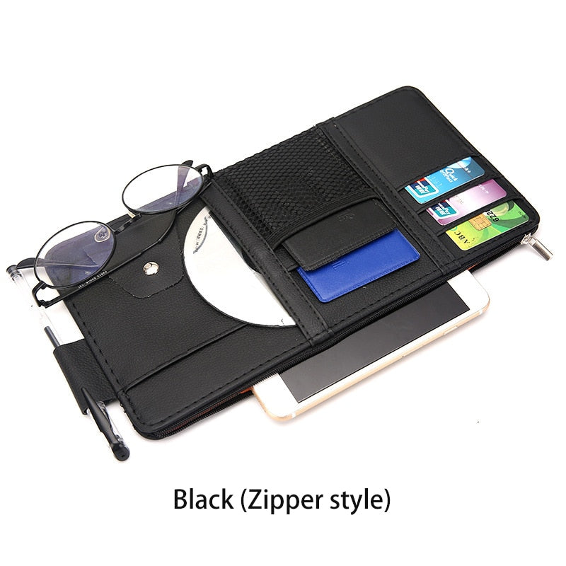IKSNAIL Auto Car Accessories Sunglasses Clip Car Storage Bag Multifunctional Sun Visor Bill Business Card Holder Storage Box