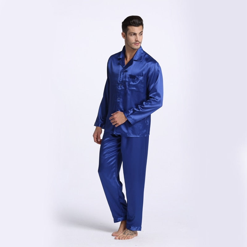 Tony&Candice Men's Stain Silk Pajama Set Men Pajamas Silk Sleepwear Men Sexy Modern Style Soft Cozy Satin Nightgown Men Summer
