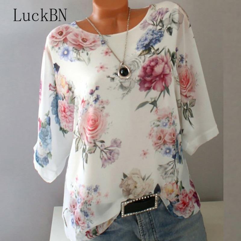 Summer Floral Print Women Blouse 5XL Plus Size Chiffon Blouses Half Sleeve Beach Shirt Office Work Shirts Blusas Feminina Tops - Surprise store