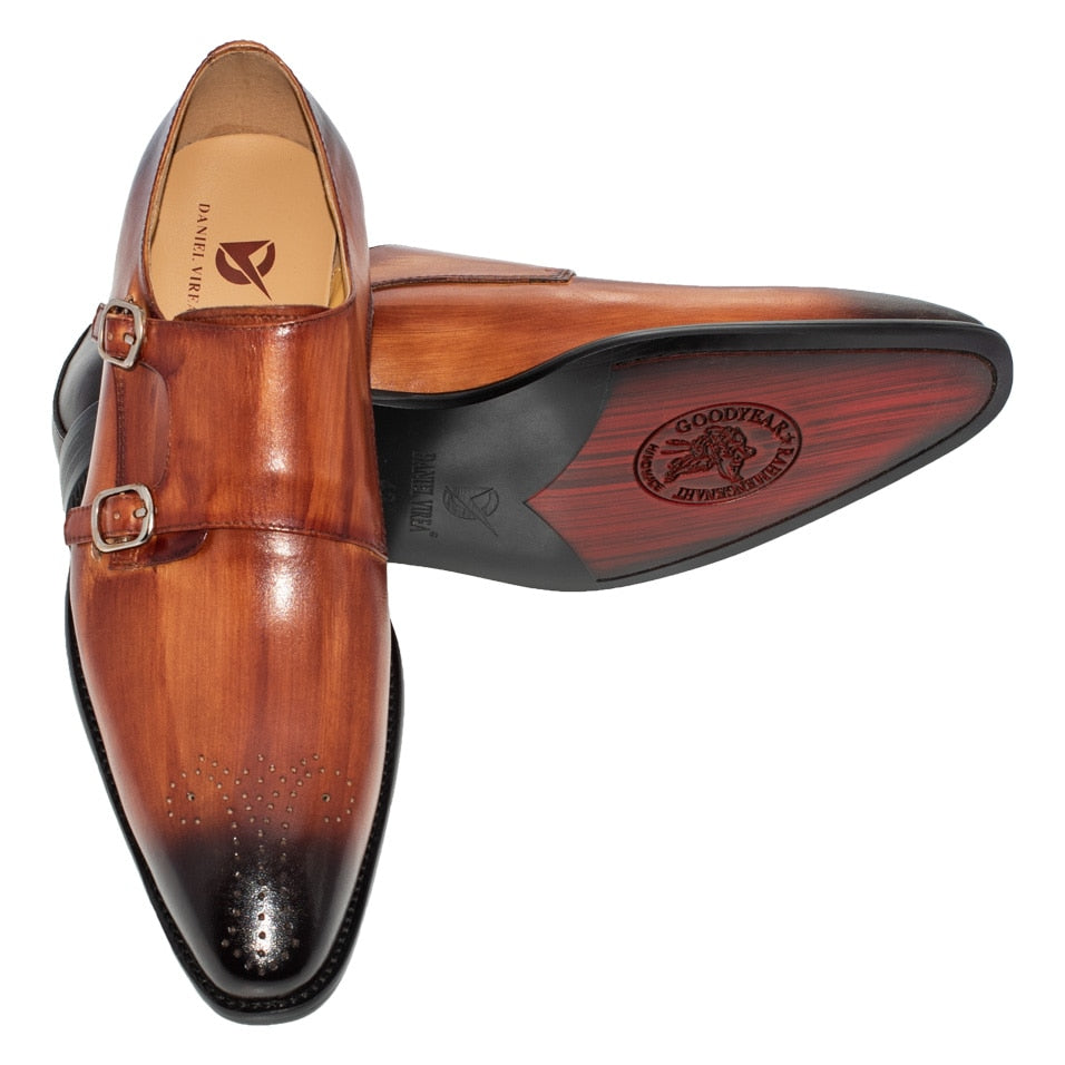 Handmade Office Business Wedding Suit Dress Loafers Brown Luxury double buckle Formal Genuine Leather Men Shoes