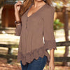 ZANZEA Women 2019 Autumn Elegant Lace Blouses Shirts Sexy V Neck Casual 3/4 Sleeve Asymmetrical Solid Blusas Tops Oversized - Surprise store