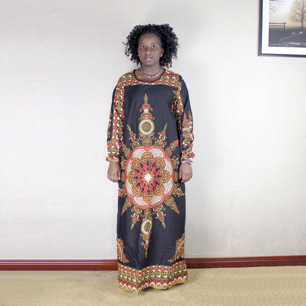 Newest 100% Cotton African Women Lady Classic Long Sleeve Loose African Dashiki Long Dress