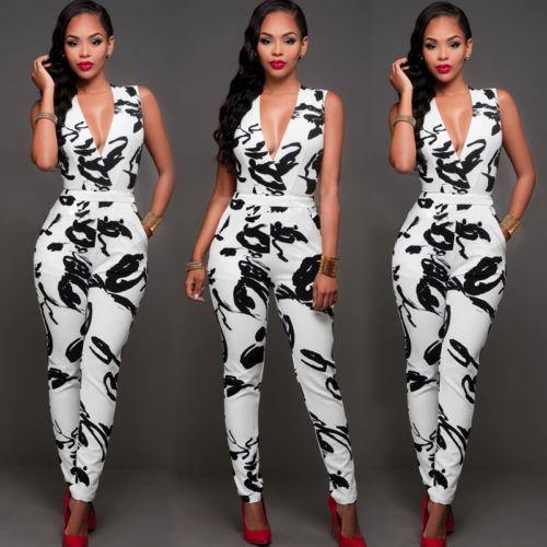 2017 Brand Summer Women Jumpsuit Romper Sexy Strap V Neck Sleeveless Floral Print Beach Elegant Bodycon Overalls - Surprise store