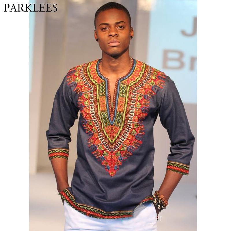 2018 New Fashion African Dashiki Print V Neck T Shirt Men Short Sleeve Casual Tee Shirt Homme Hip Hop Streetwear T-shirt Male - Surprise store