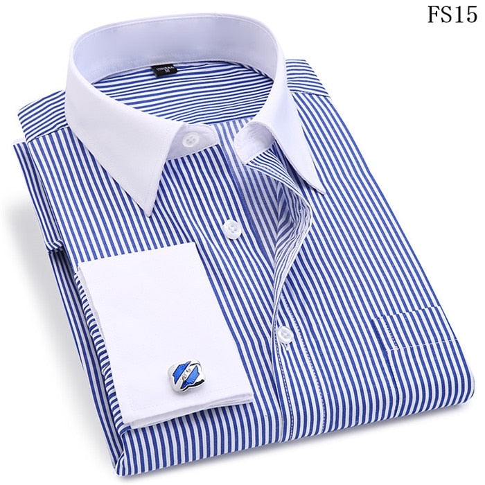 Men French Cuff Dress Shirt 2021 New White Long Sleeve Casual Buttons Shirt Male Brand Shirts Regular Fit Cufflinks Included 6XL