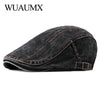 Wuaumx Casual Spring Summer Berets Hat Men Women Denim Newsboy Caps Visors Cotton Cabbie Herringbone Cap Duckbill Ivy Flat Cap