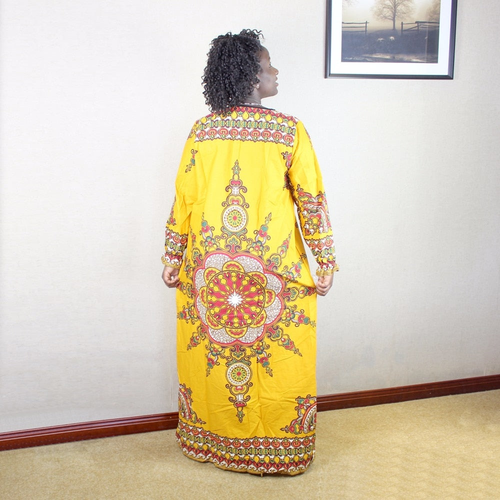 Newest 100% Cotton African Women Lady Classic Long Sleeve Loose African Dashiki Long Dress