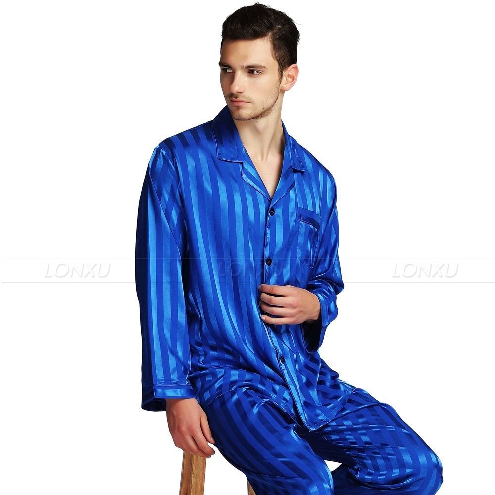 Mens Silk Satin Pajamas Set Pajama Pyjamas Set PJS Sleepwear Set Loungewear U.S.S,M,L,XL,2XL,3XLL,4XL Plus Striped