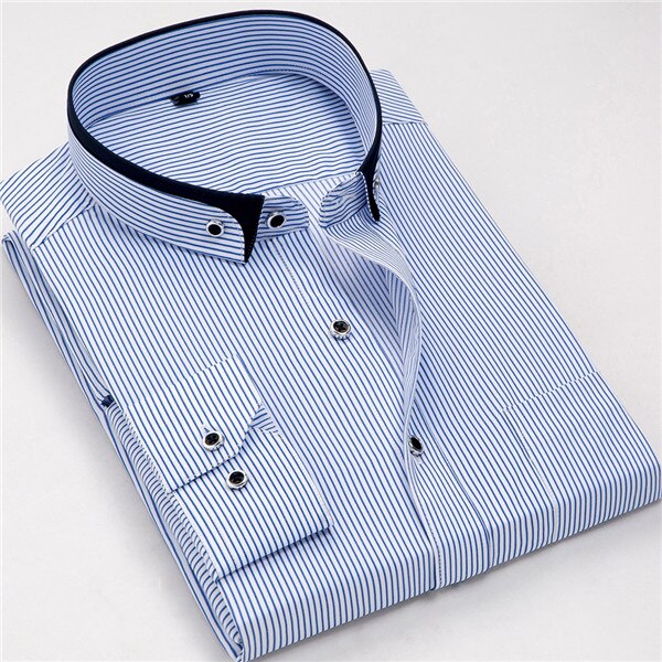 New 2017 Autumn Striped Casual Men Dress Shirts Fashion Designer Small Button down double Collar Cotton Men's Shirt M504