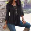 ZANZEA Women 2019 Autumn Elegant Lace Blouses Shirts Sexy V Neck Casual 3/4 Sleeve Asymmetrical Solid Blusas Tops Oversized - Surprise store