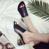 Crystal Women Summer High Heels Slippers Rhinestones Large Size Women Square Heels Slippers Fashion Women's Slides