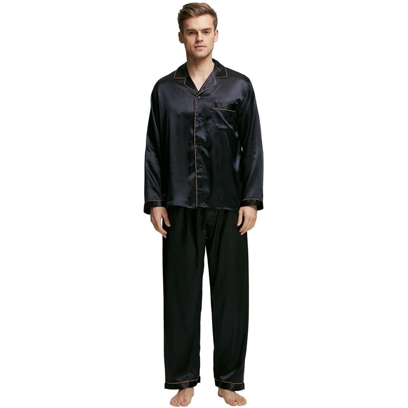 Tony&Candice Men's Stain Silk Pajama Set Men Pajamas Silk Sleepwear Men Sexy Modern Style Soft Cozy Satin Nightgown Men Summer