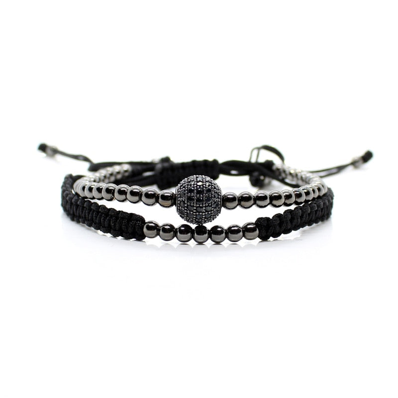 Gold Couple Bracelet Set Beads Men Bileklik Jewelry Adjustable Bracelets For Women Pulseira Masculina CZ Ball Armband Bangles