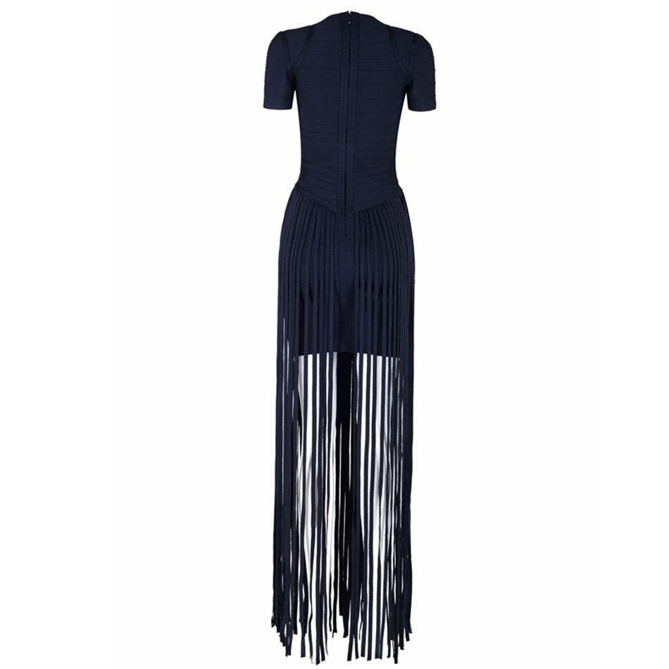 New Celebrity Party Summer Bandage Long Dress Women Short Sleeve V-Neck Elegant Sexy Night Out Tassel Maxi Dress Women Vestidos - Surprise store
