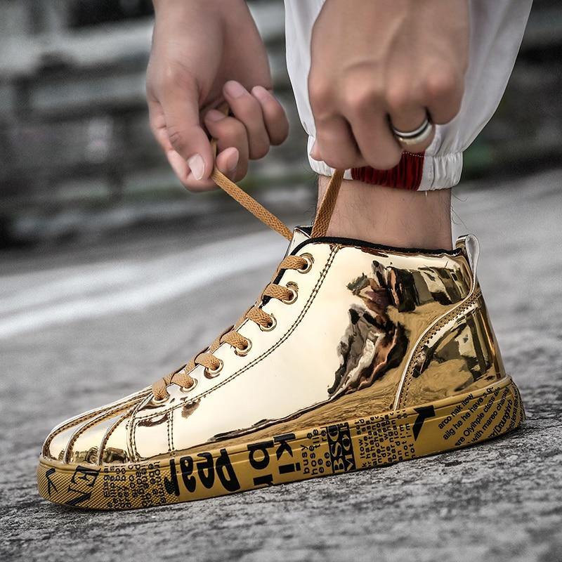 2019 Plus Size 46 Women/Men Fashion Graffiti Sneakers Shoes Bling Lovers Gold Silver Platform Flats Lady Casual krasovki Shoes - Surprise store