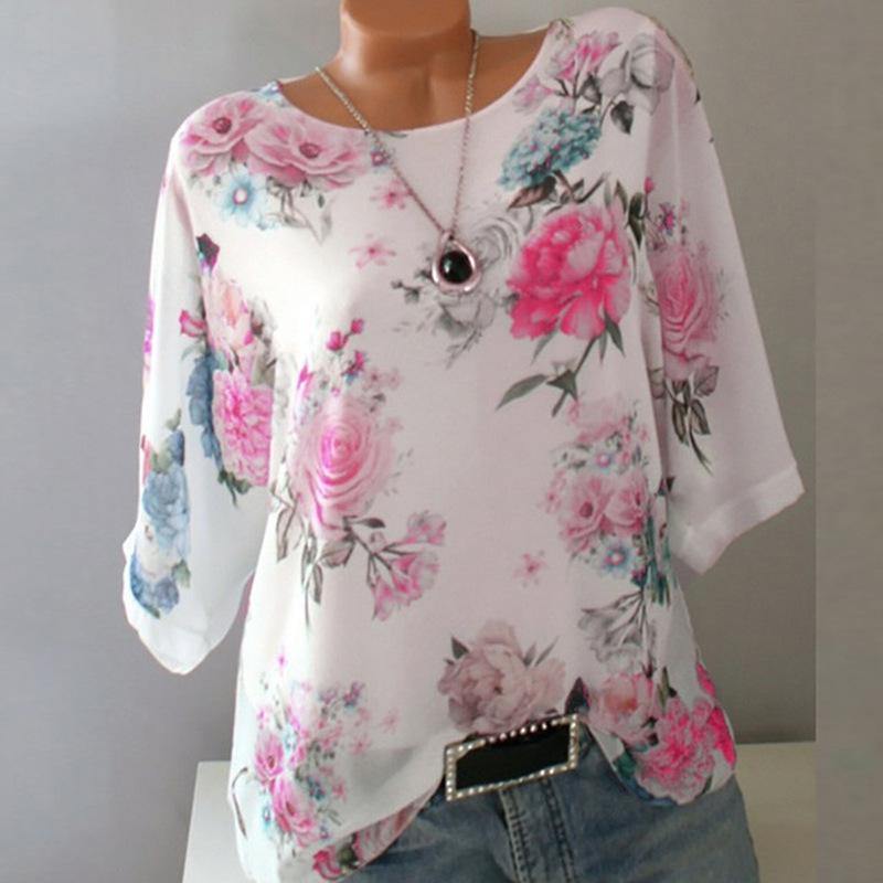 Summer Floral Print Women Blouse 5XL Plus Size Chiffon Blouses Half Sleeve Beach Shirt Office Work Shirts Blusas Feminina Tops - Surprise store