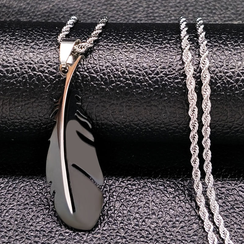 2021 Fashion Feather Stainless Steel Long Necklace for Men Gold Color Necklace Jewelry Gift acero inoxidable N1039S02