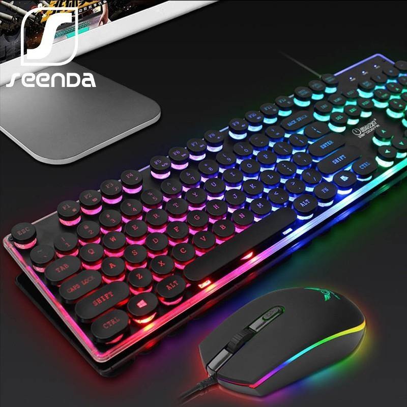 SeenDa LED Backlight Gaming Keyboard Mouse Set English Russian Wired Keyboard and Mouse Set for PC Laptop Gamer Ergonomic Design - Surprise store