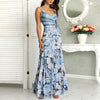Women Floral Maxi Long Dress Ladies Sleeveless Floor Length Striped Spaghetti Strap Big Swing Dress 2019 New