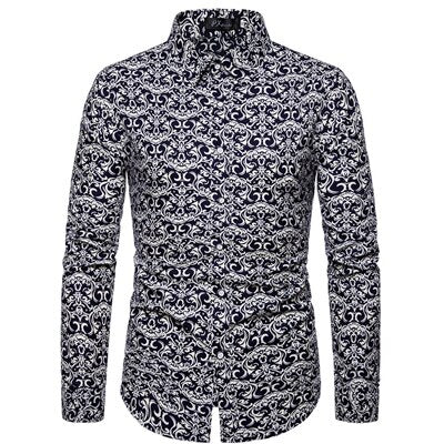 VISADA JAUNA Hawaii Men 's Casual Shirt Floral Printed Slim Fit Long-Sleeved Shirts Male Fashion Formal Big Size 5XL