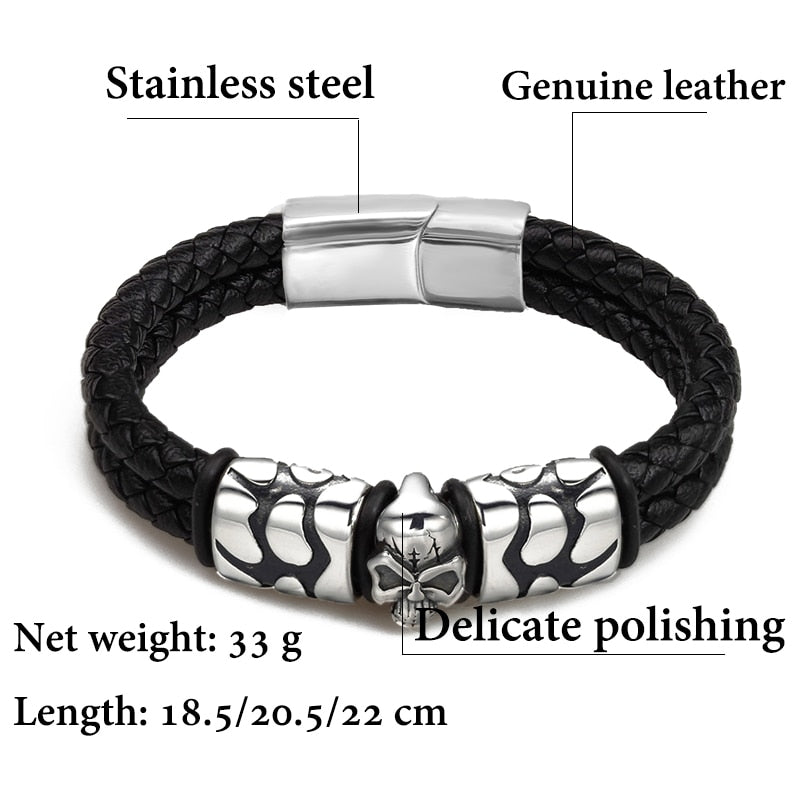 Pop Bohemian Style 316 Stainless Steel Men's Bracelet Ghost Head Accessories Woven Wine Leather Woman Bracelet 7 Day Delivery